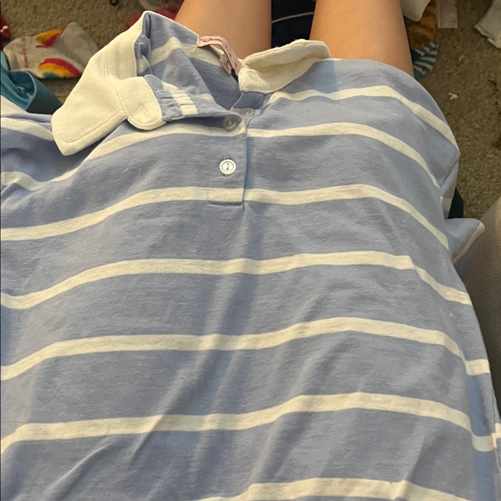 Blue and White Striped Polo Shirt